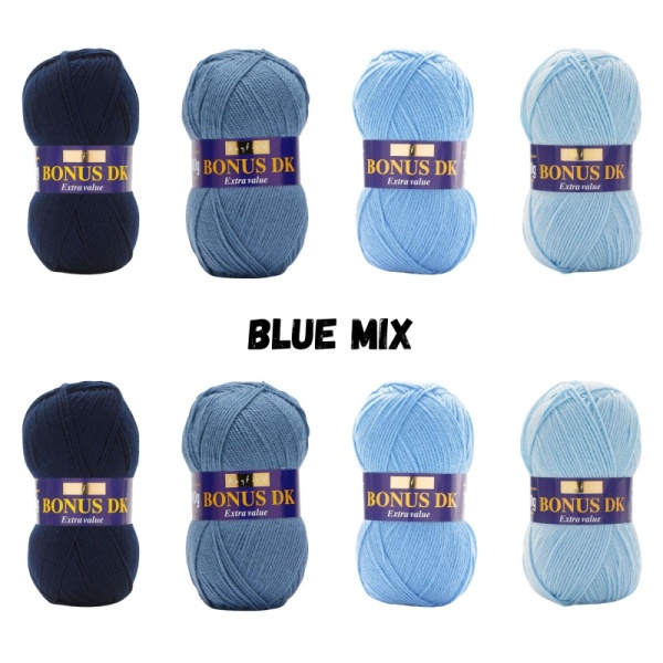 Blue Mix Pack Hayfield Bonus DK Yarn Sirdar 100g - 8 Ball Bundle